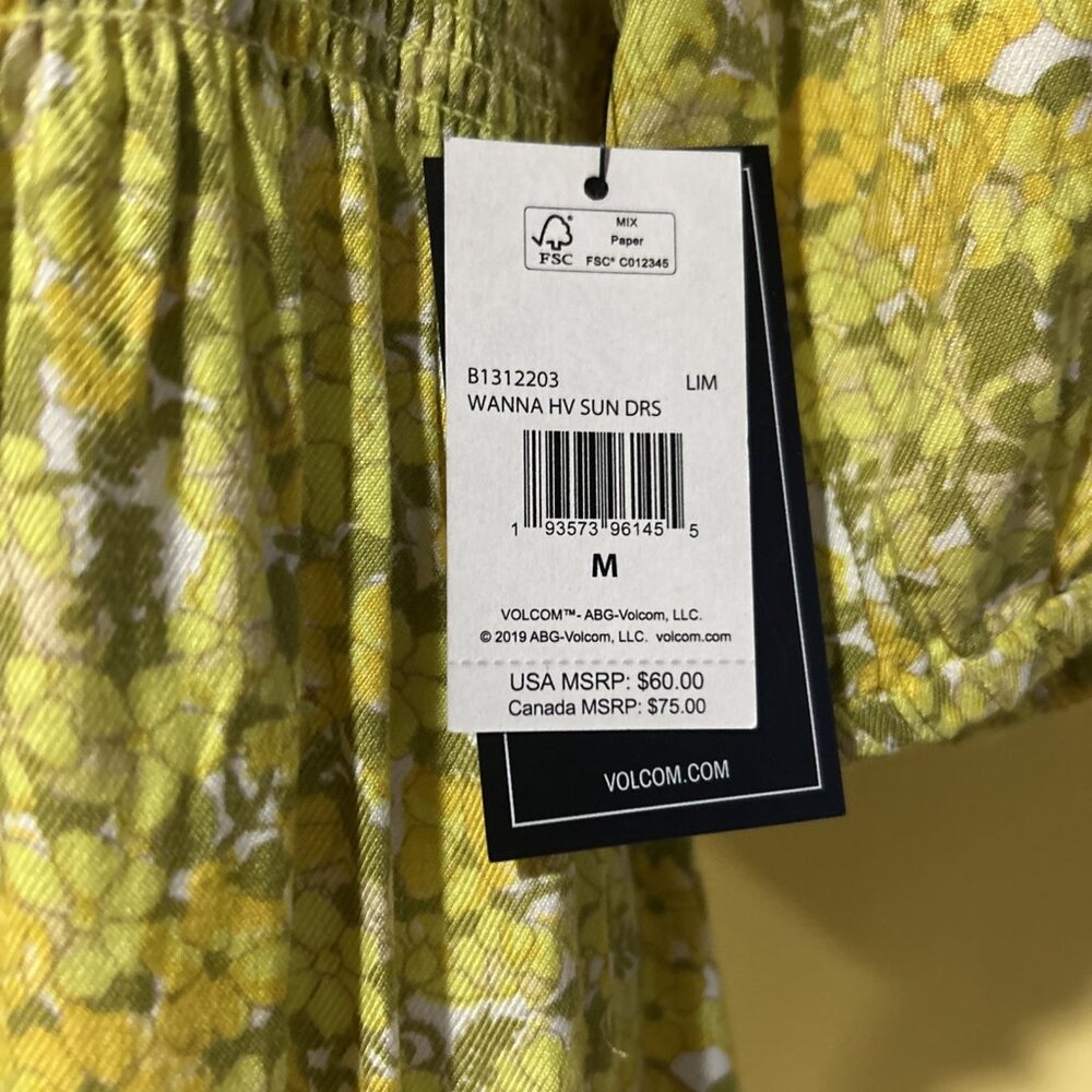 Babydoll Mini-dress Yellow Floral Stretch Bodice Volcom Woman's 8 Fairy core M - Picture 5 of 14
